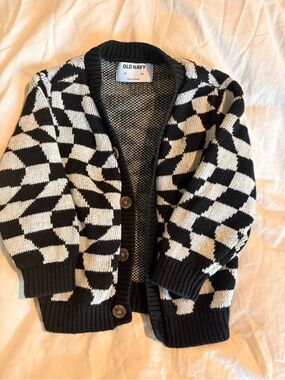 Old Navy Black & White Geometric Knit Cardigan - Kids